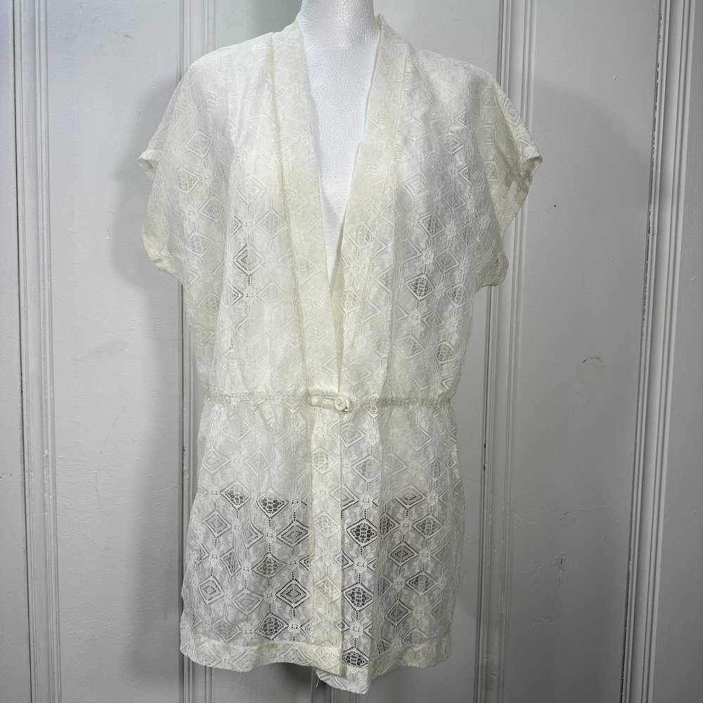 Vintage 60s 70s Beach Things Miami Lace Swim Cover Up Ivory Boho Made USA